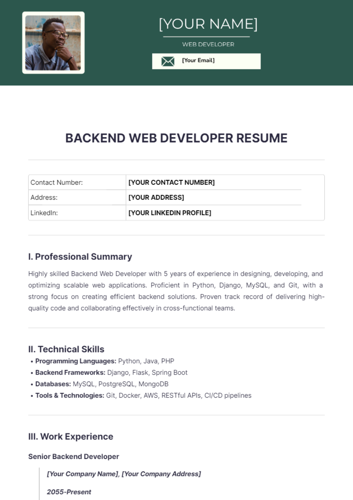 Backend Web Developer Resume - Edit Online & Download