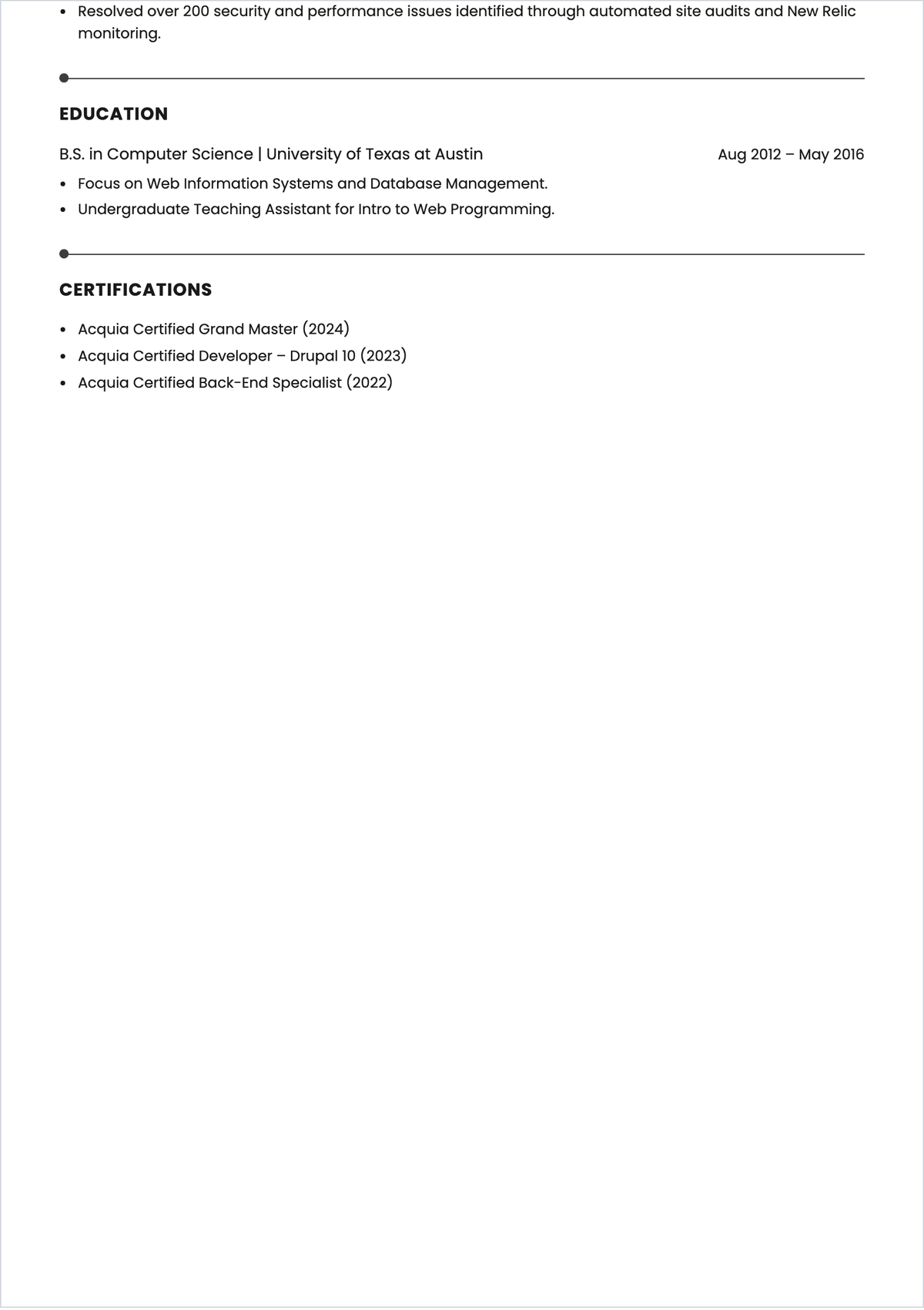 Free Drupal Web Developer ATS Resume Template, AI Resume Builder