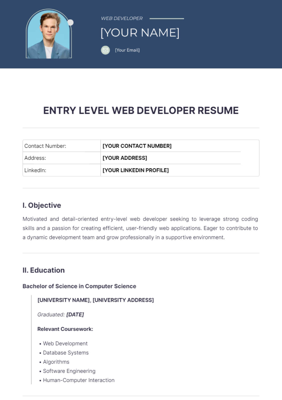 Entry Level Web Developer Resume - Edit Online & Download