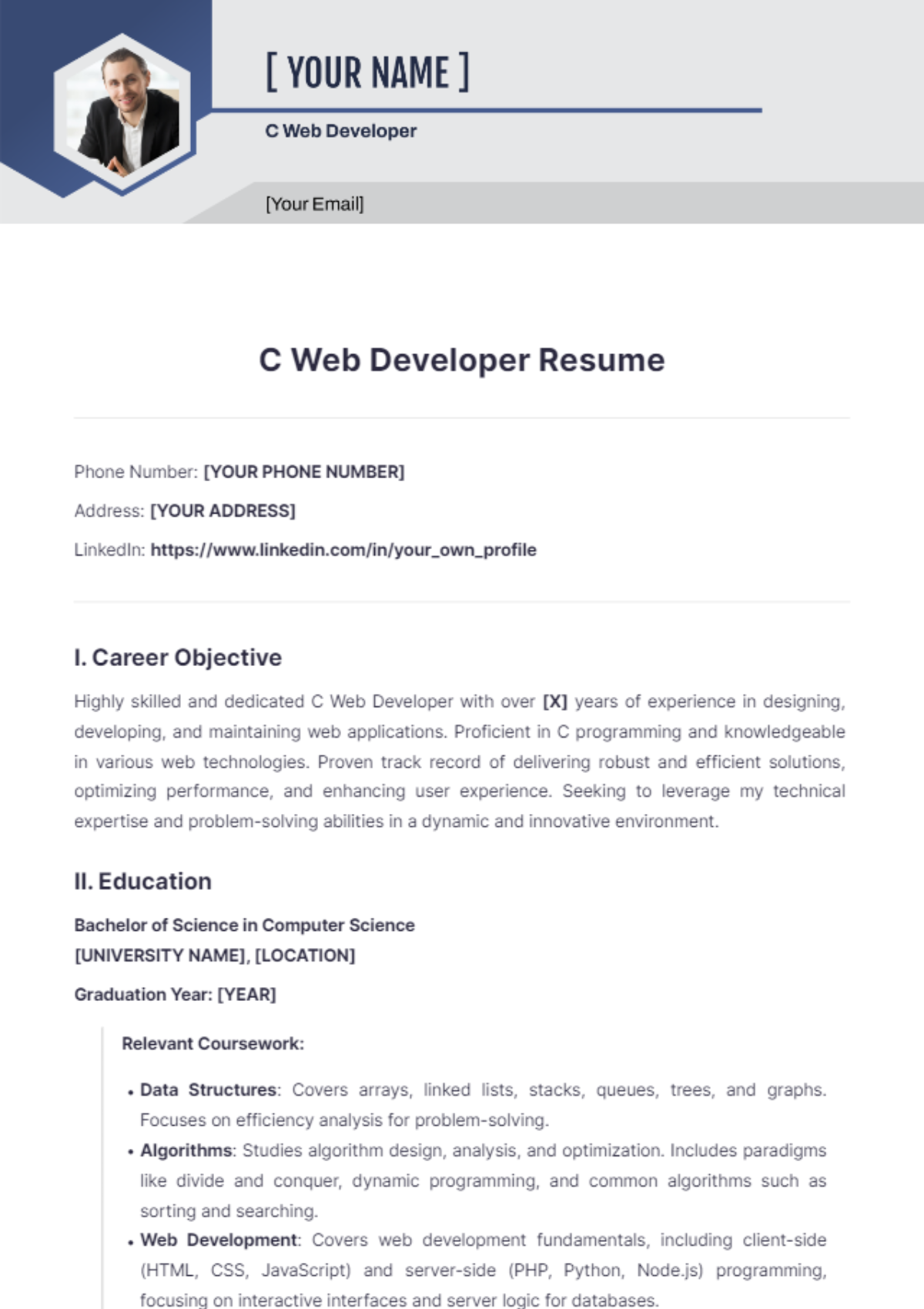 Free C Web Developer Resume Template - Edit Online & Download ...