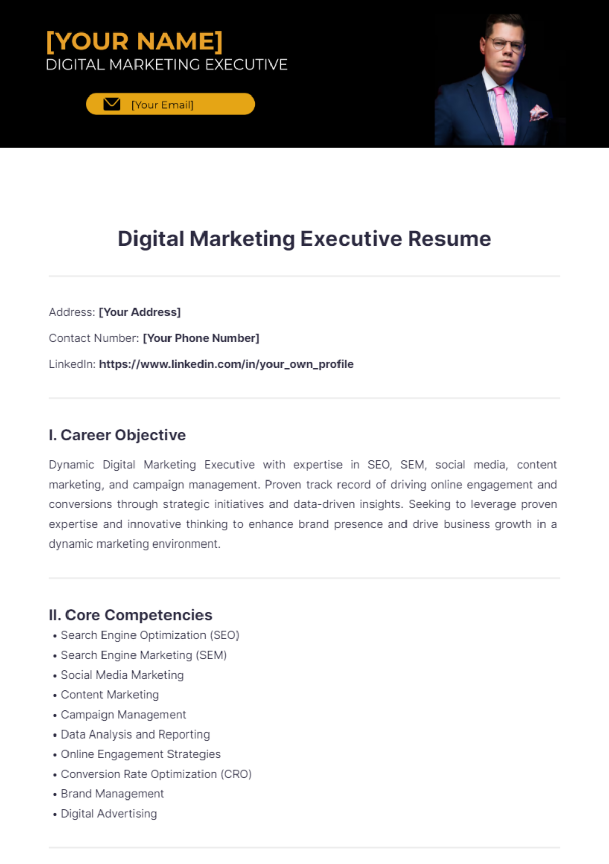 Digital Marketing Executive Resume - Edit Online & Download