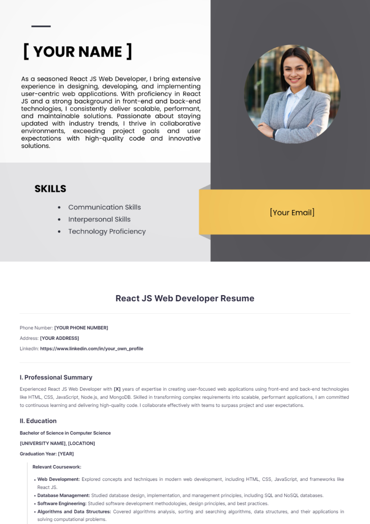 React JS Web Developer Resume - Edit Online & Download