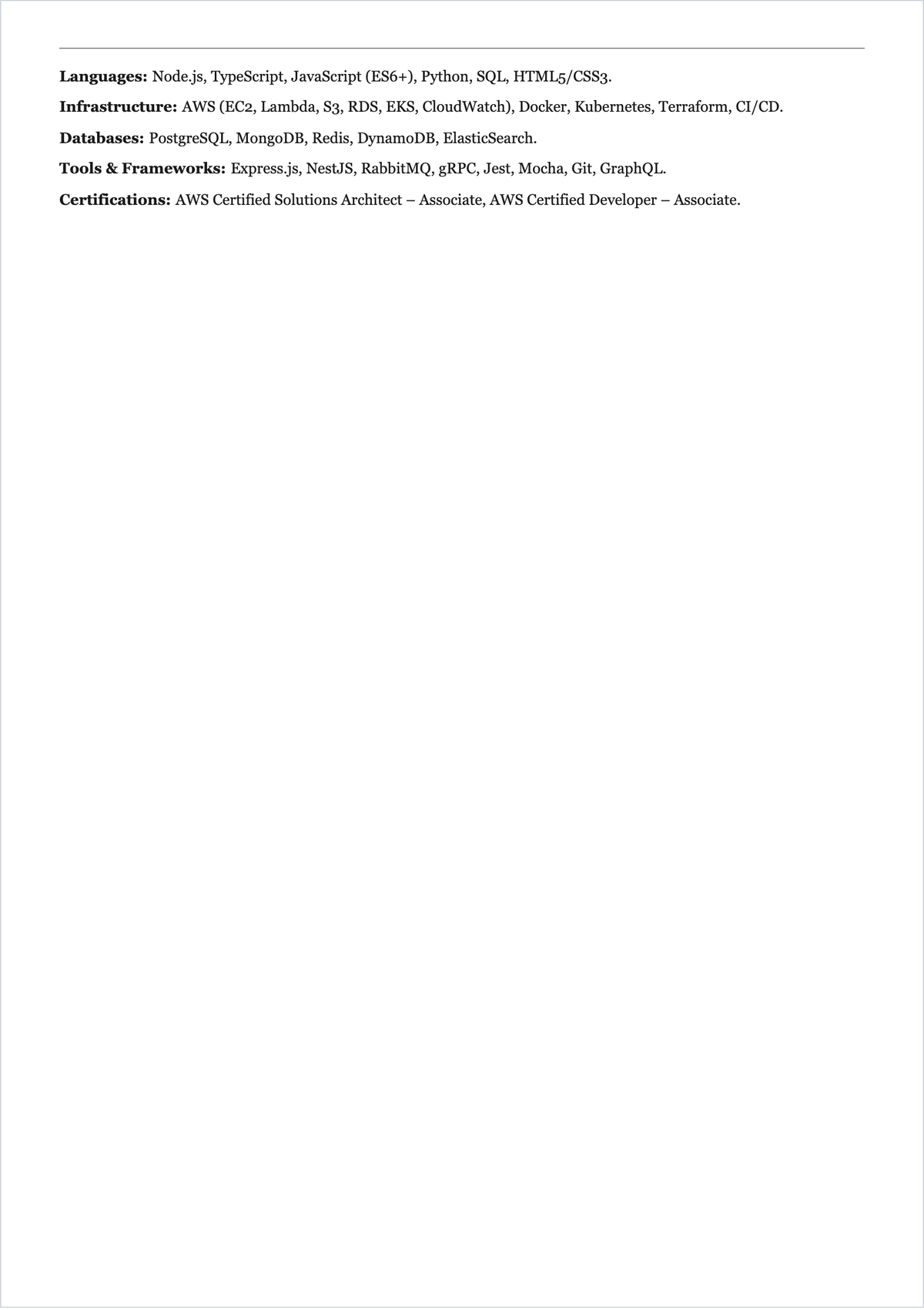 Free Node JS Web Developer ATS Resume Template, AI Resume Builder