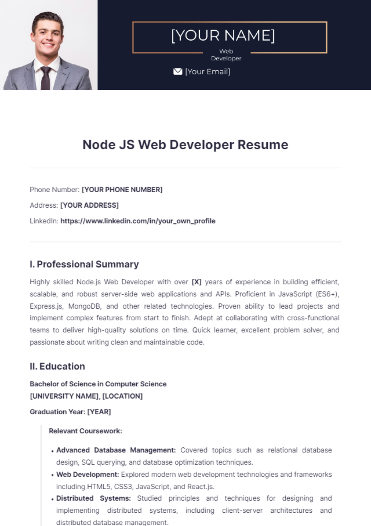 Node JS Web Developer Resume - Edit Online & Download