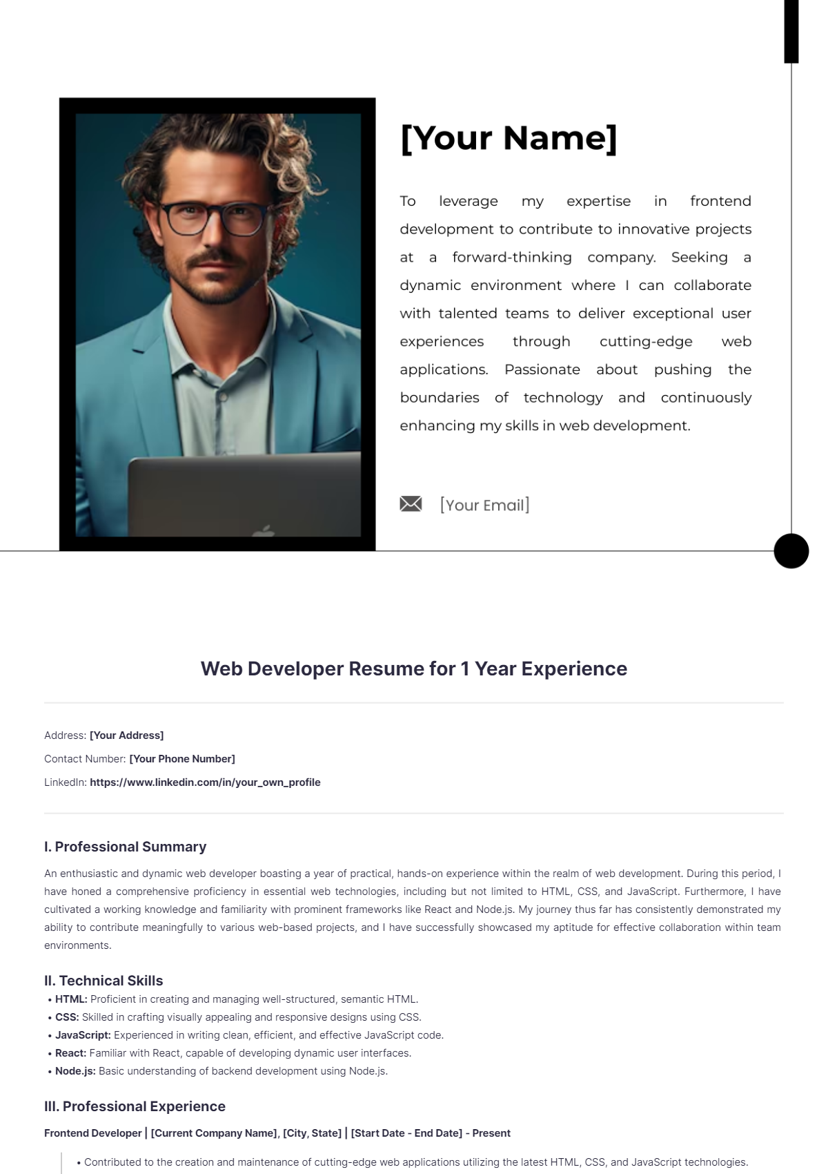 Web Developer Resume for 1 Year Experience - Edit Online & Download