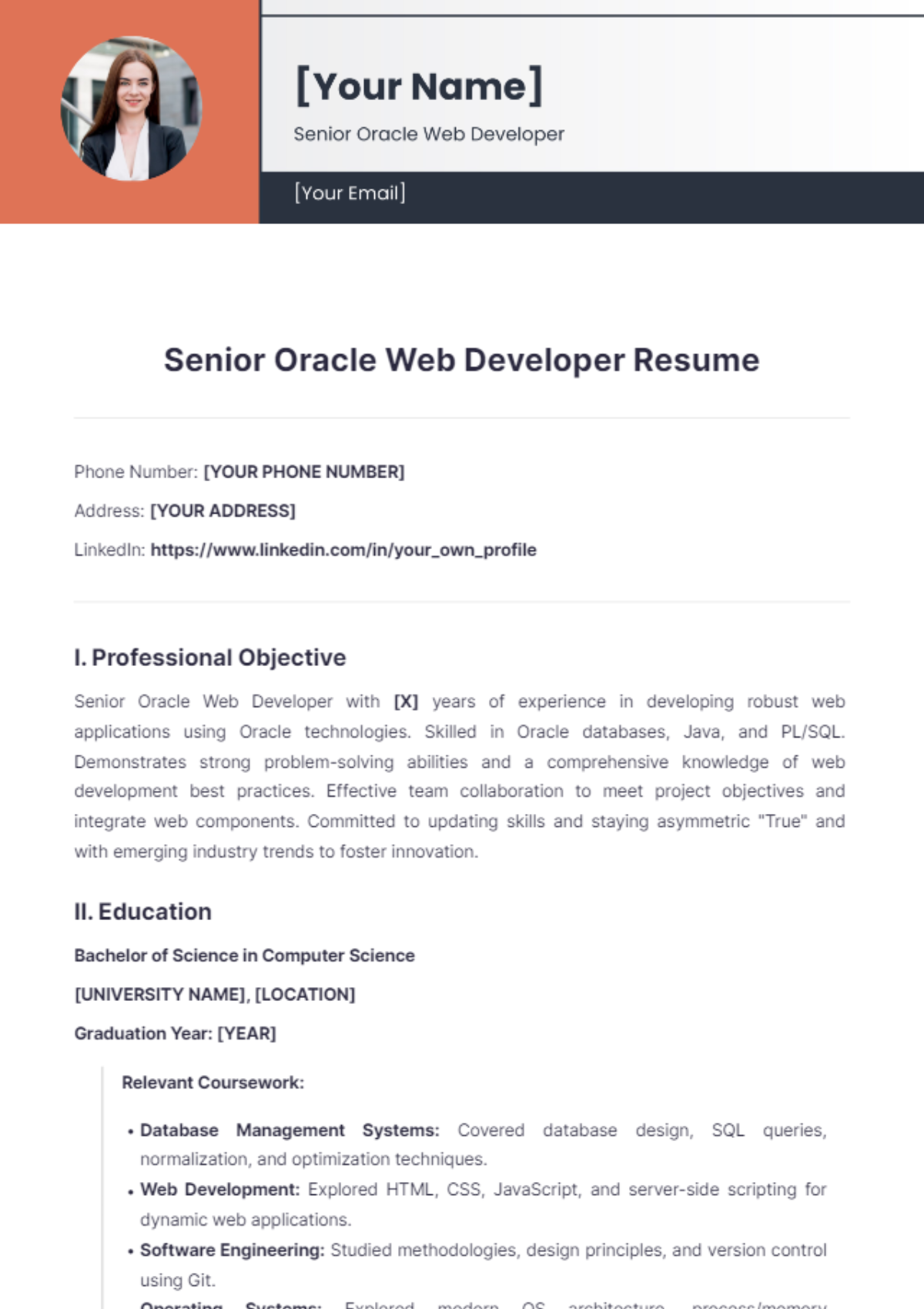 Senior Oracle Web Developer Resume - Edit Online & Download