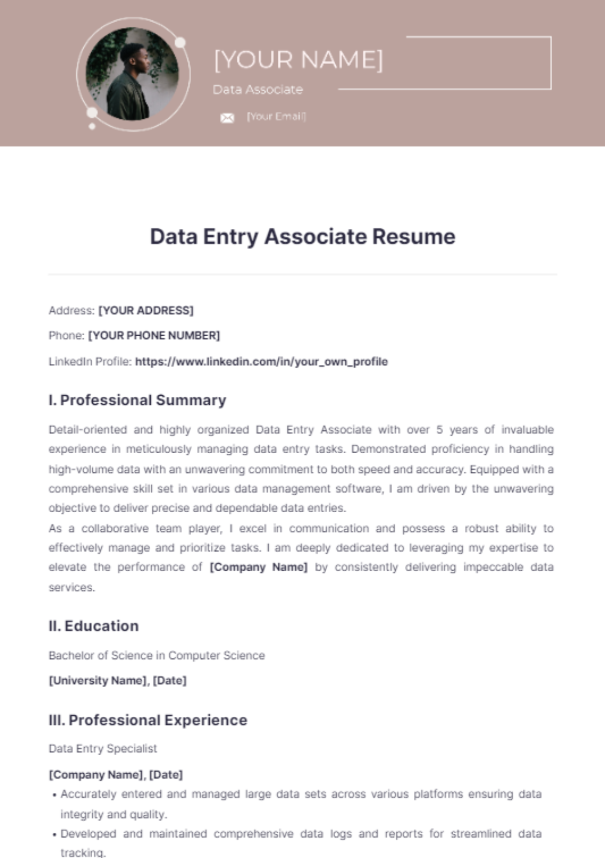 Data Entry Associate Resume - Edit Online & Download