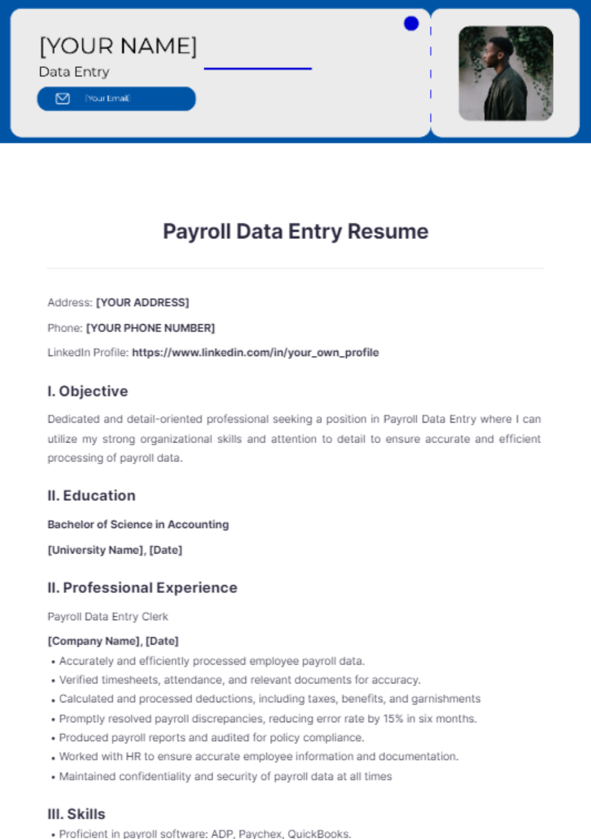 Payroll Data Entry Resume - Edit Online & Download