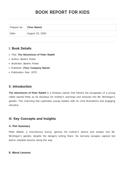Free Book Report for Kids Template to Edit Online