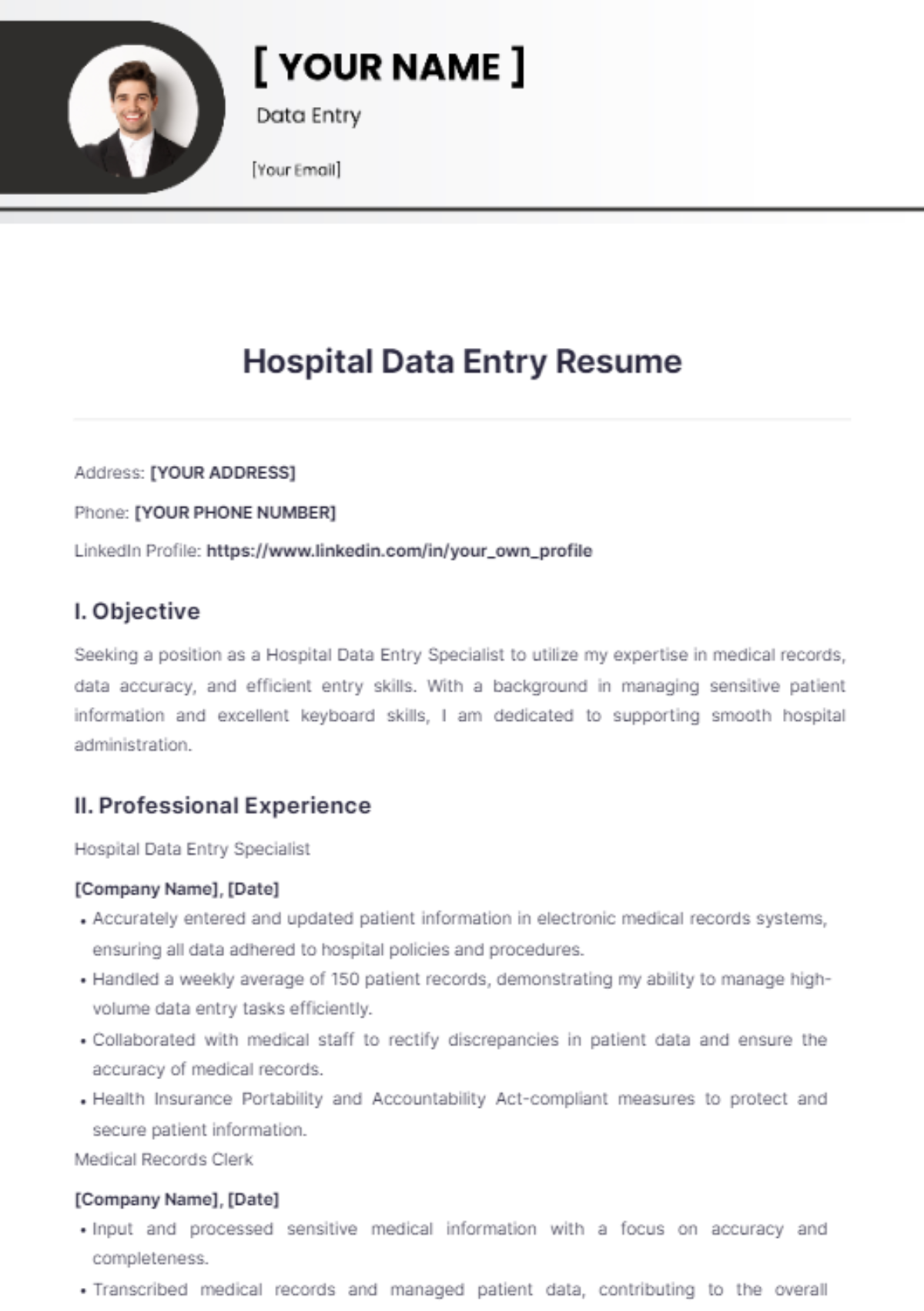 Hospital Data Entry Resume - Edit Online & Download