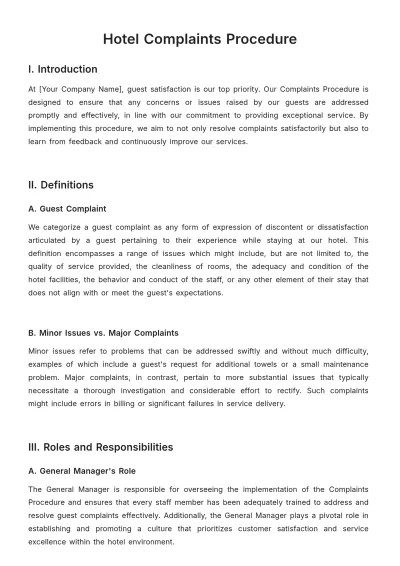 Free Hotel Complaints Procedure Template to Edit Online