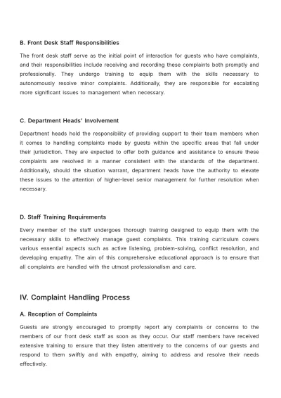 Free Hotel Complaints Procedure Template to Edit Online