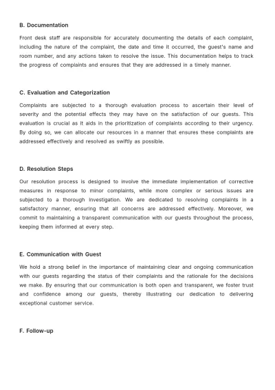 Free Hotel Complaints Procedure Template to Edit Online