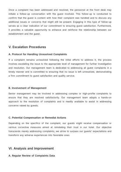 Free Hotel Complaints Procedure Template to Edit Online