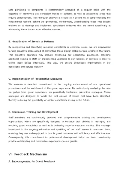 Free Hotel Complaints Procedure Template to Edit Online