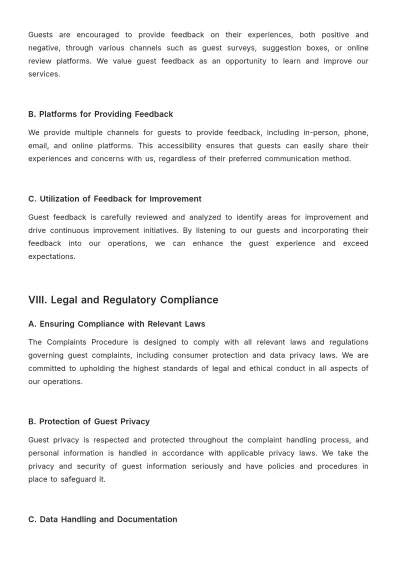 Free Hotel Complaints Procedure Template to Edit Online