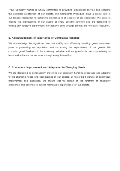 Free Hotel Complaints Procedure Template to Edit Online