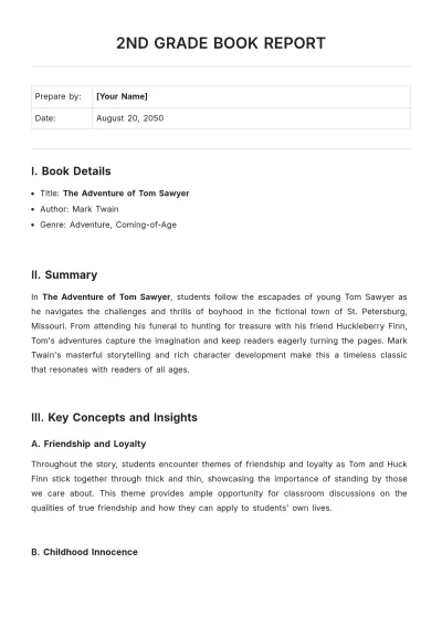 Free 2nd Grade Book Report Template to Edit Online