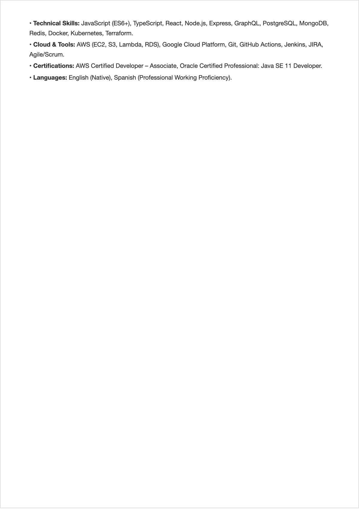Free Senior Web Developer ATS Resume Template, AI Resume Builder