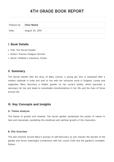 Free 4th Grade Book Report Template to Edit Online