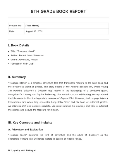 Free 8th Grade Book Report Template to Edit Online