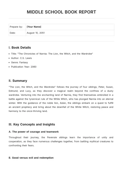 Free Middle School Book Report Template to Edit Online