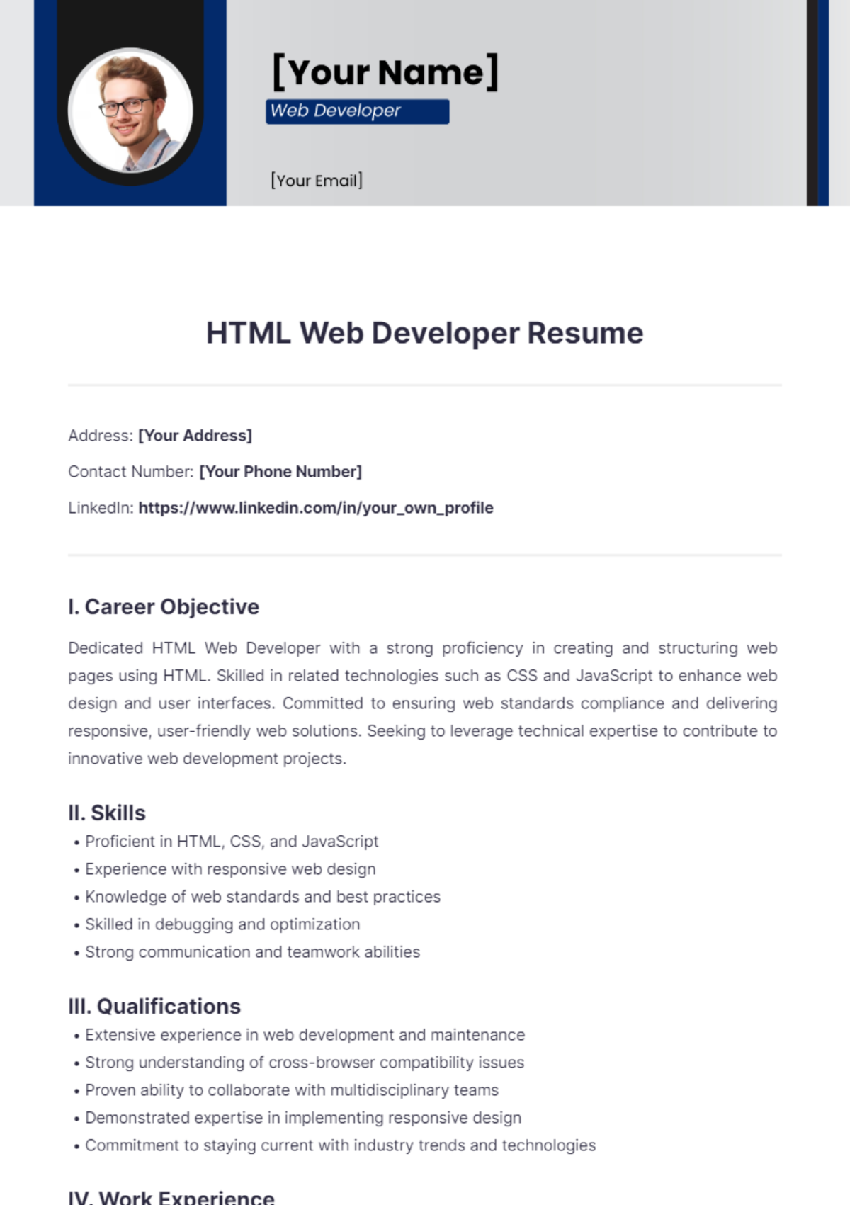 HTML Web Developer Resume - Edit Online & Download