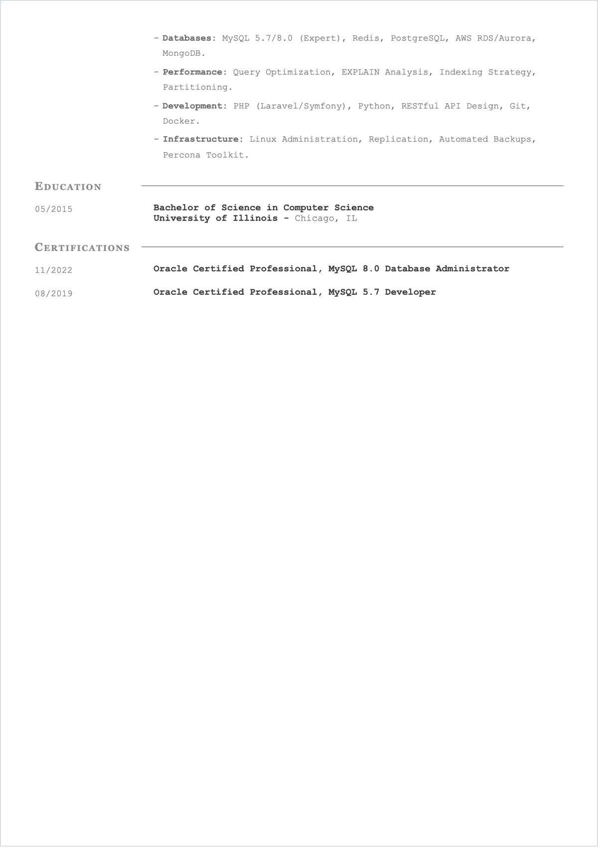 Free MySQL Web Developer ATS Resume Template, AI Resume Builder