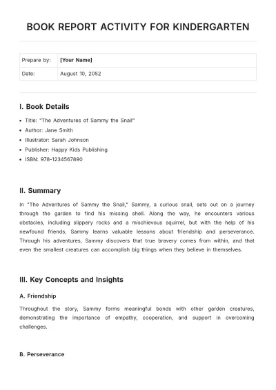 Free Book Report Activity for Kindergarten Template to Edit Online