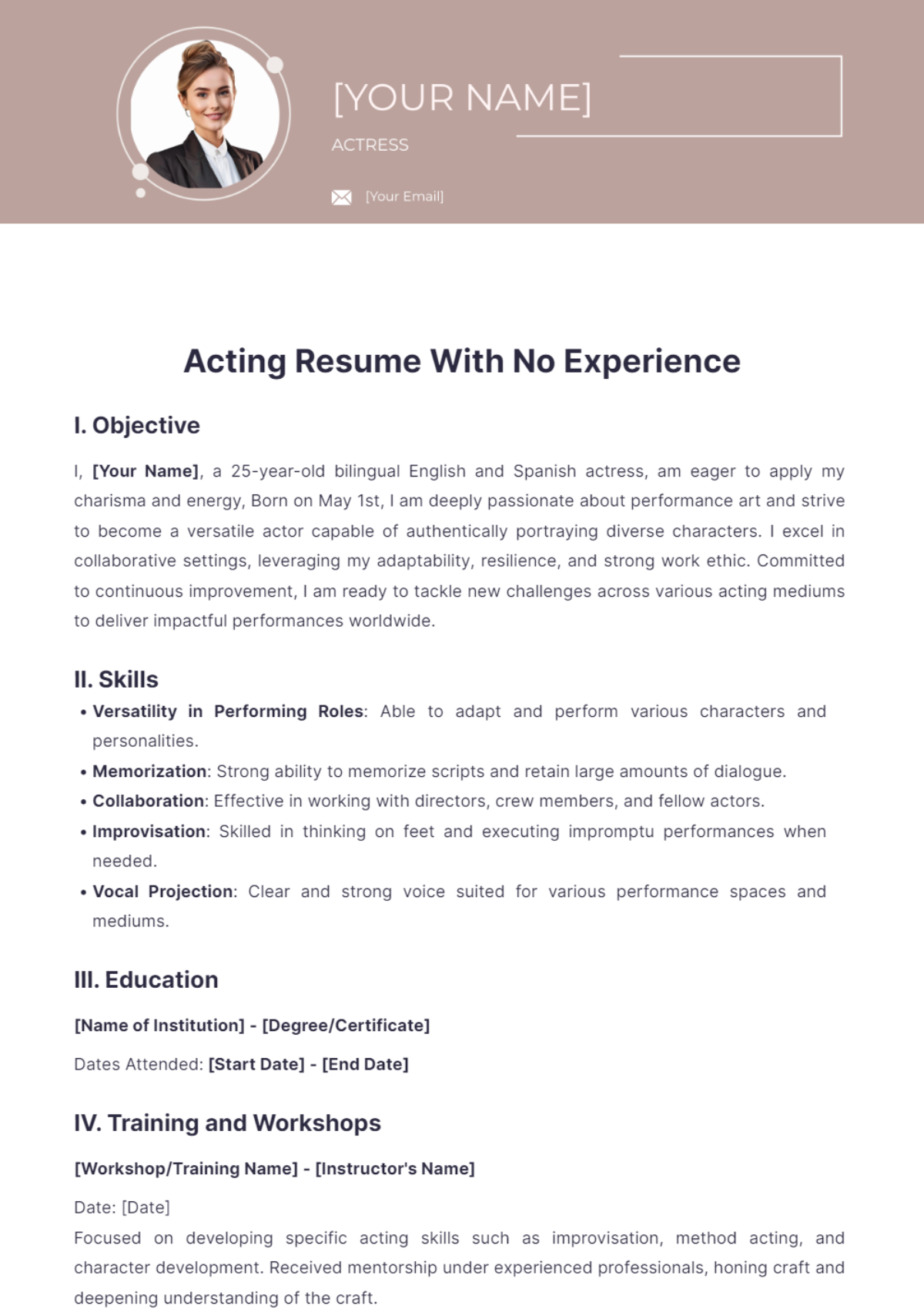 Free Acting Resume With No Experience Template - Edit Online & Download 