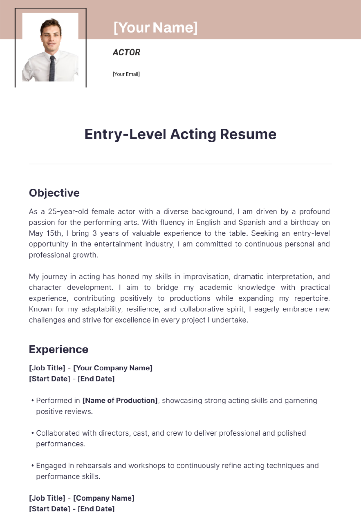 Entry-Level Acting Resume - Edit Online & Download Example | Template.net