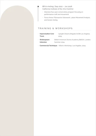 Free Entry-Level Acting ATS Resume Template, AI Resume Builder