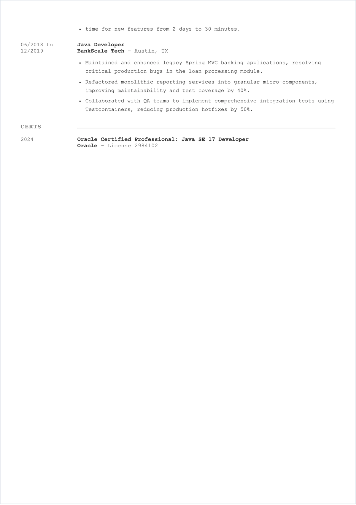 Free Java Web Developer ATS Resume Template, AI Resume Builder
