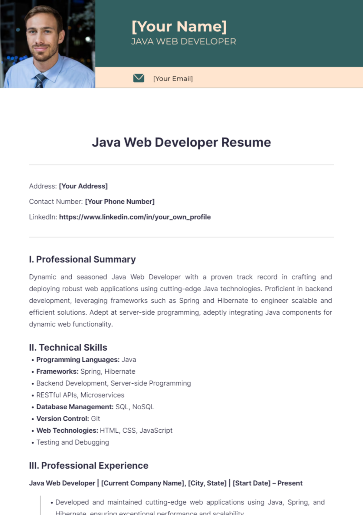 Java Web Developer Resume - Edit Online & Download