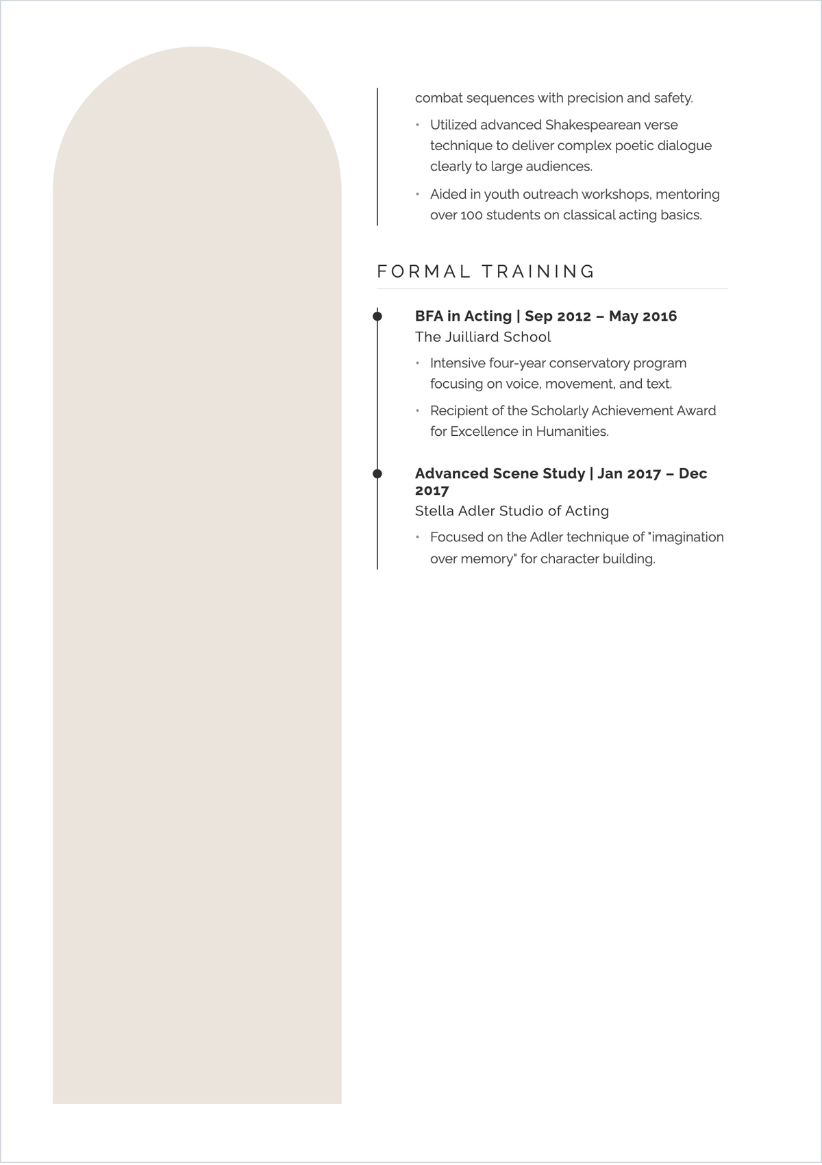 Free Mid-Level Acting ATS Resume Template, AI Resume Builder