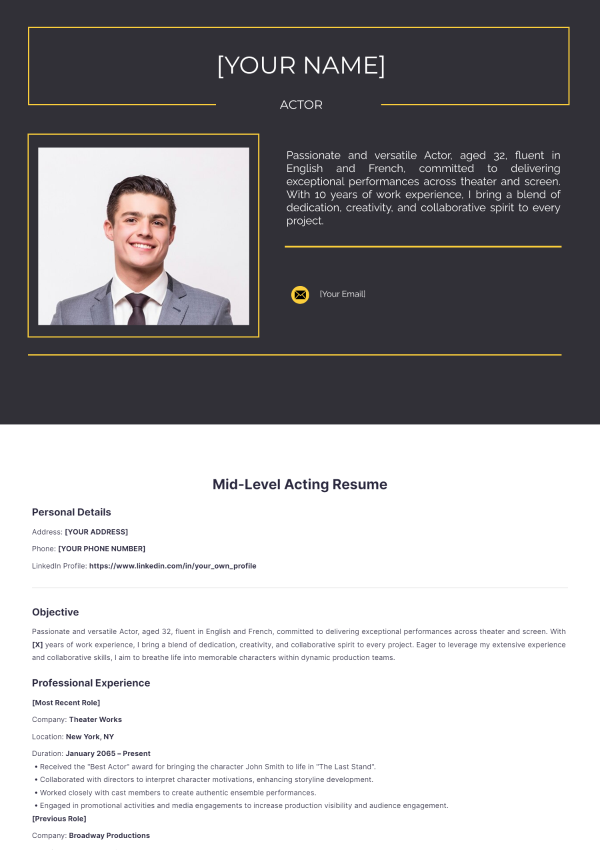 Mid-Level Acting Resume - Edit Online & Download