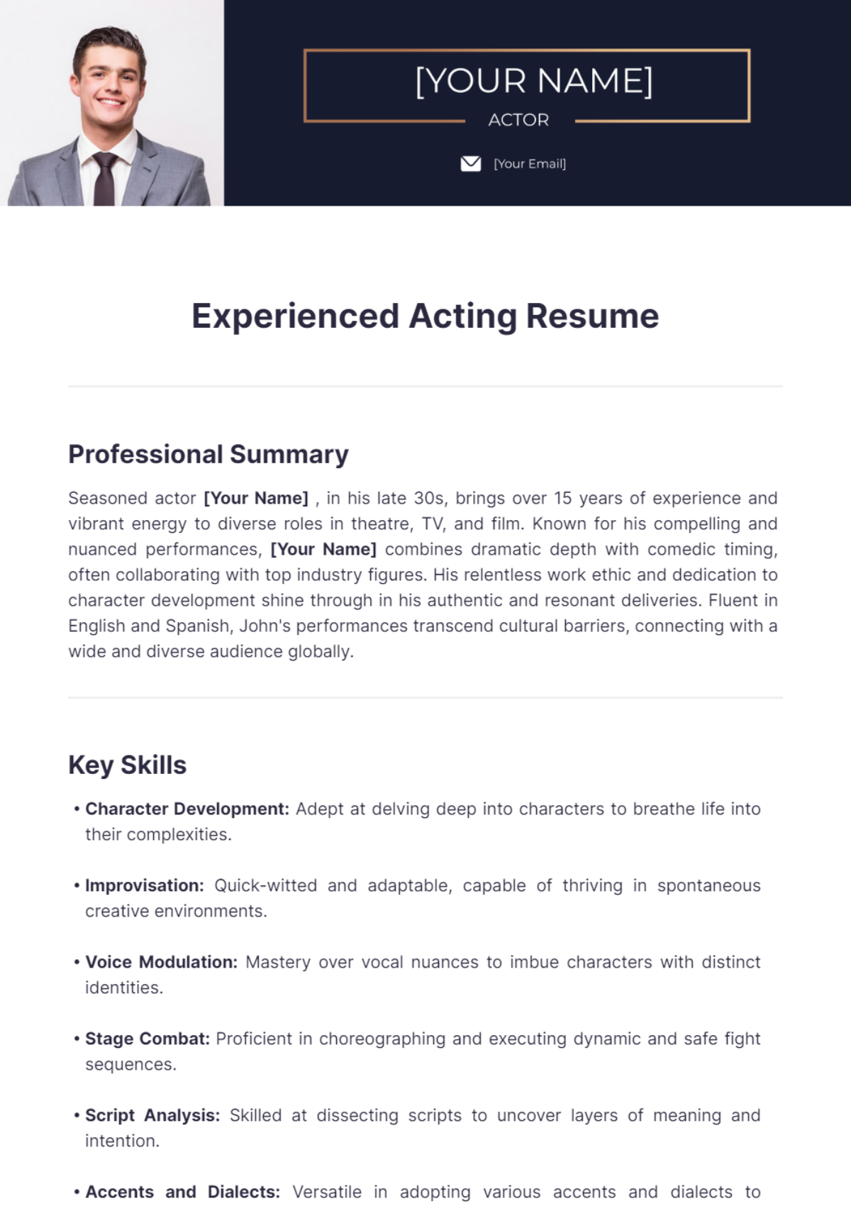 Experienced Acting Resume - Edit Online & Download