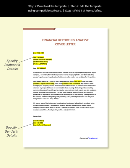 Free Financial Reporting Analyst Cover Letter Template - Google Docs ...