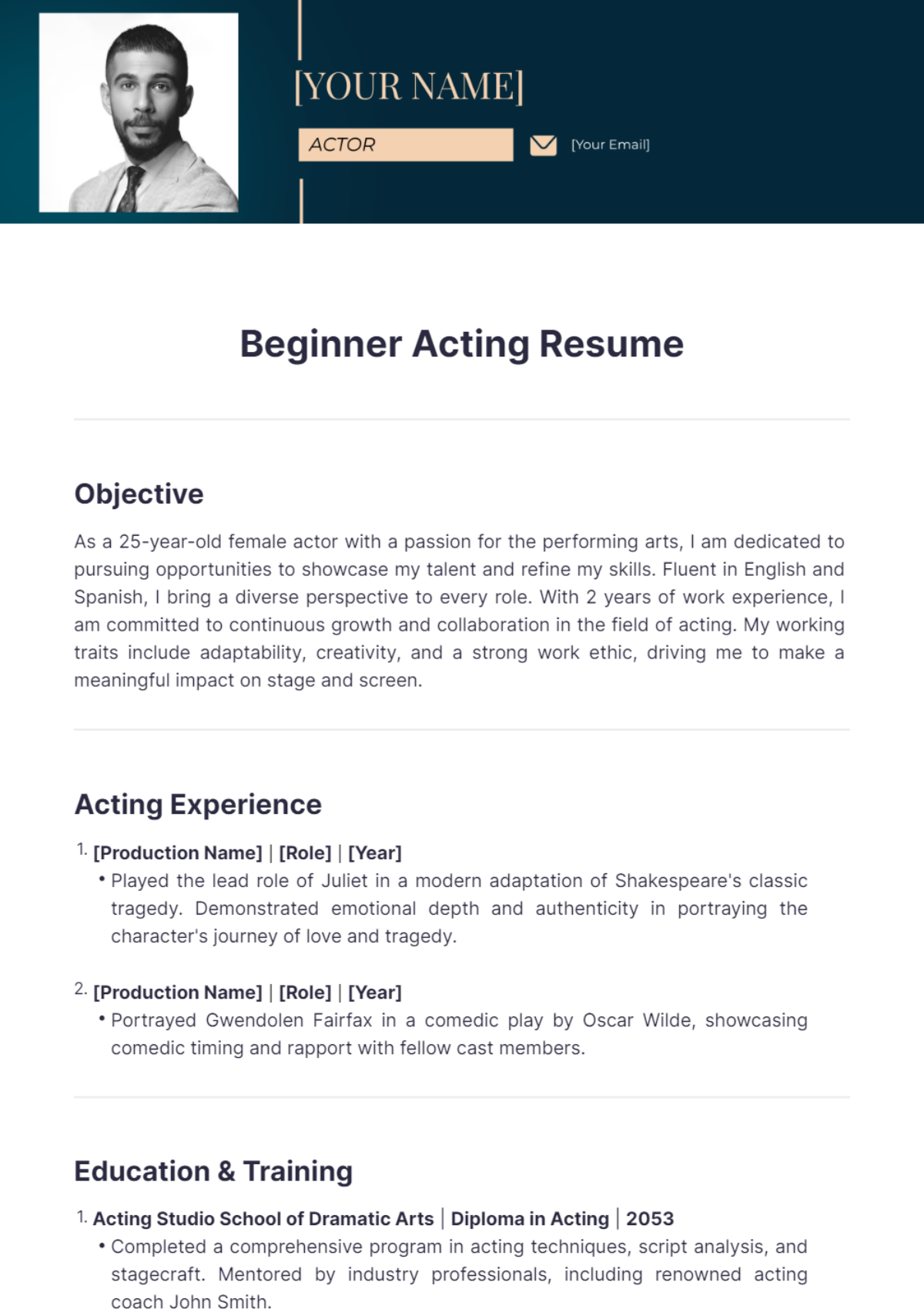 Beginner Acting Resume - Edit Online & Download