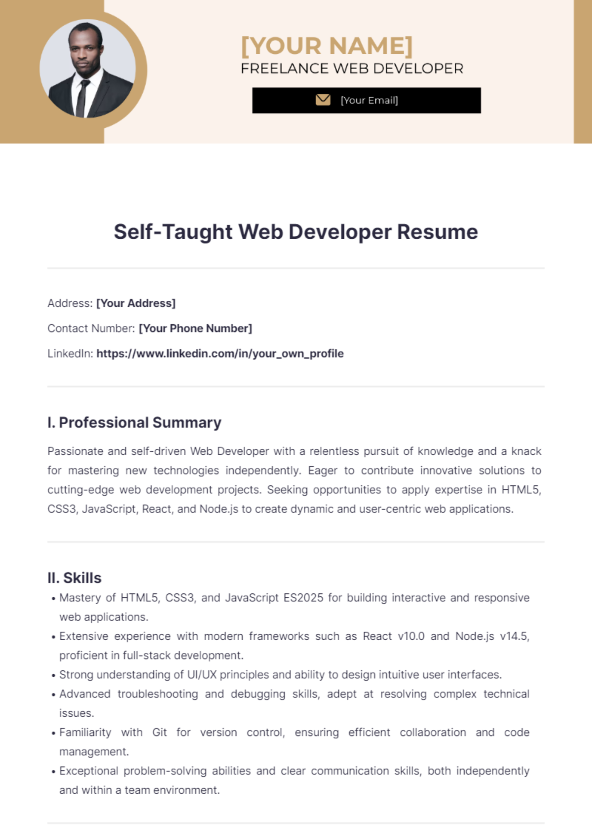 Self Taught Web Developer Resume - Edit Online & Download