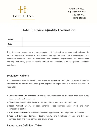 Free Hotel Service Quality Evaluation Template to Edit Online