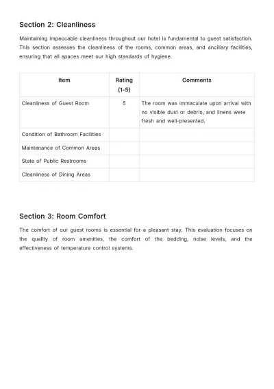 Free Hotel Service Quality Evaluation Template to Edit Online