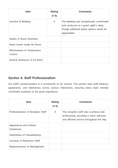 Free Hotel Service Quality Evaluation Template to Edit Online