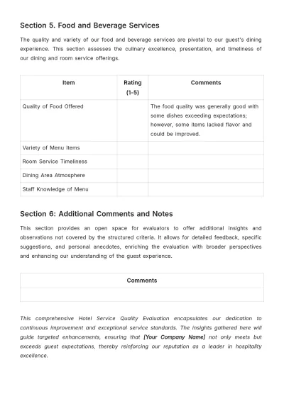 Free Hotel Service Quality Evaluation Template to Edit Online