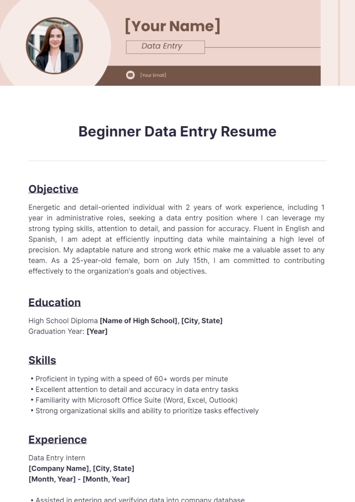 Beginner Data Entry Resume - Edit Online & Download