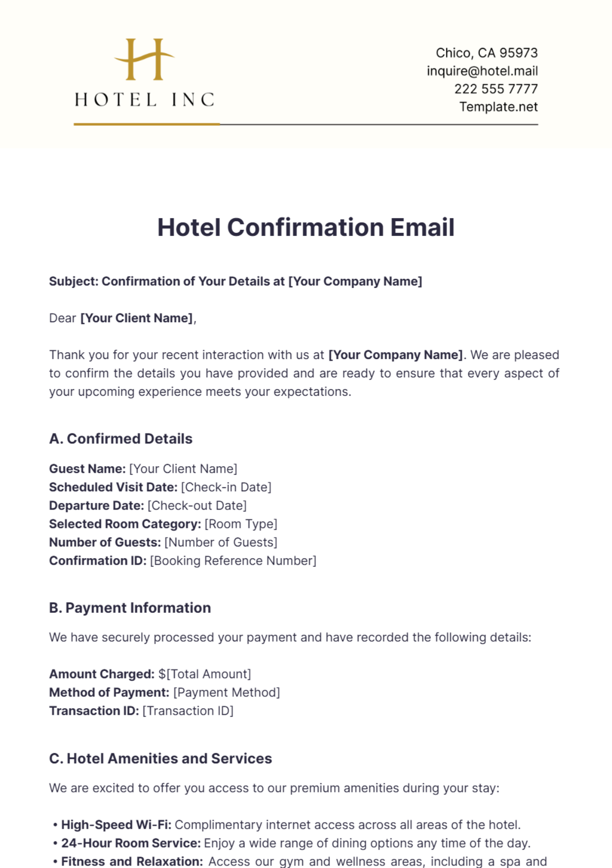 hotel confirmation email