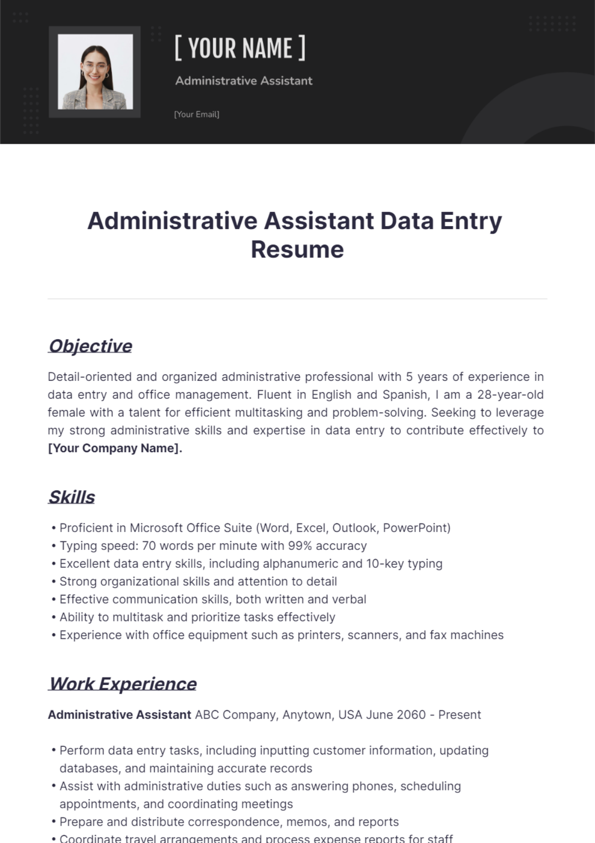 Administrative Assistant Data Entry Resume - Edit Online & Download