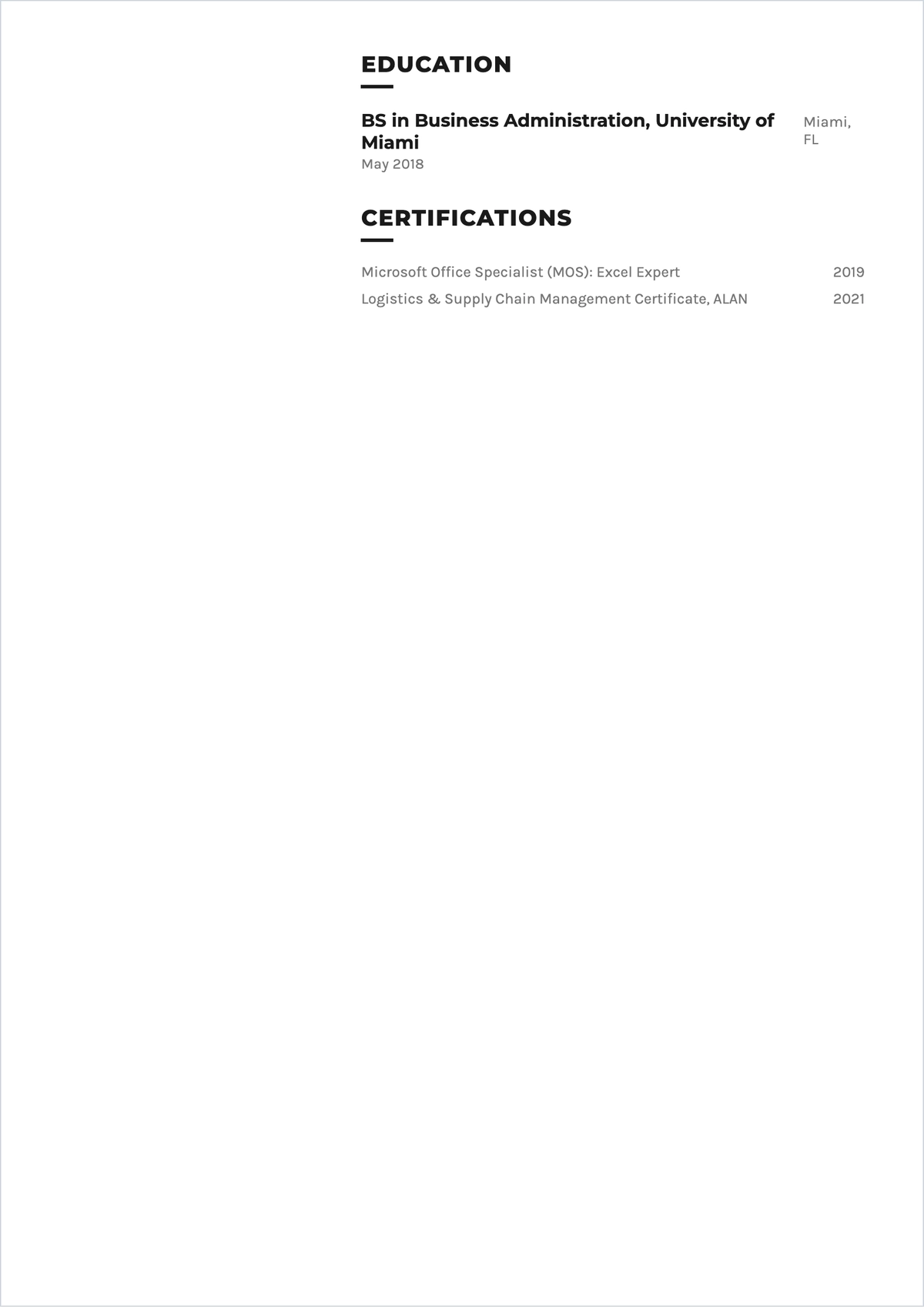Free Administrative Assistant Data Entry ATS Resume Template