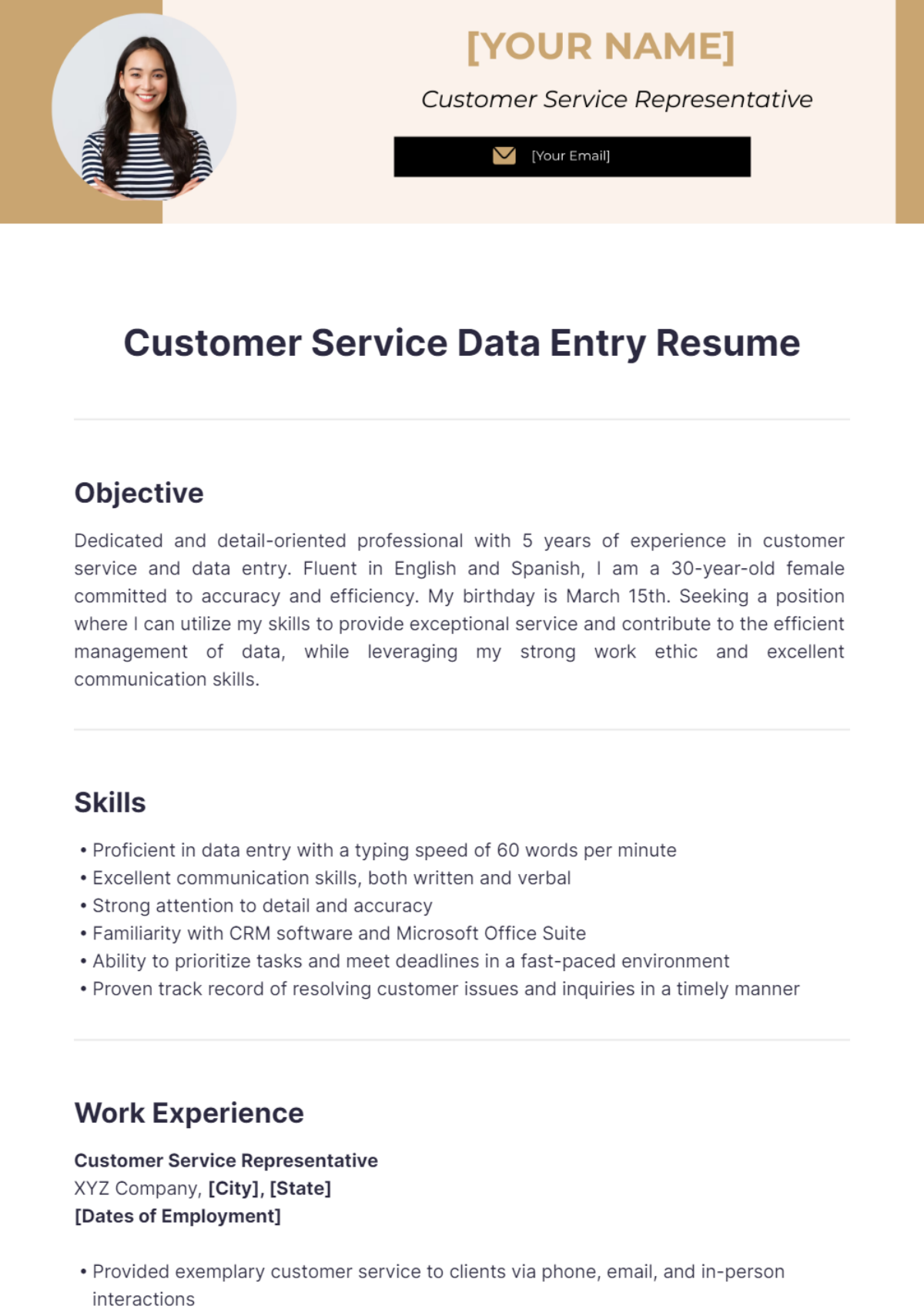 Customer Service Data Entry Resume - Edit Online & Download