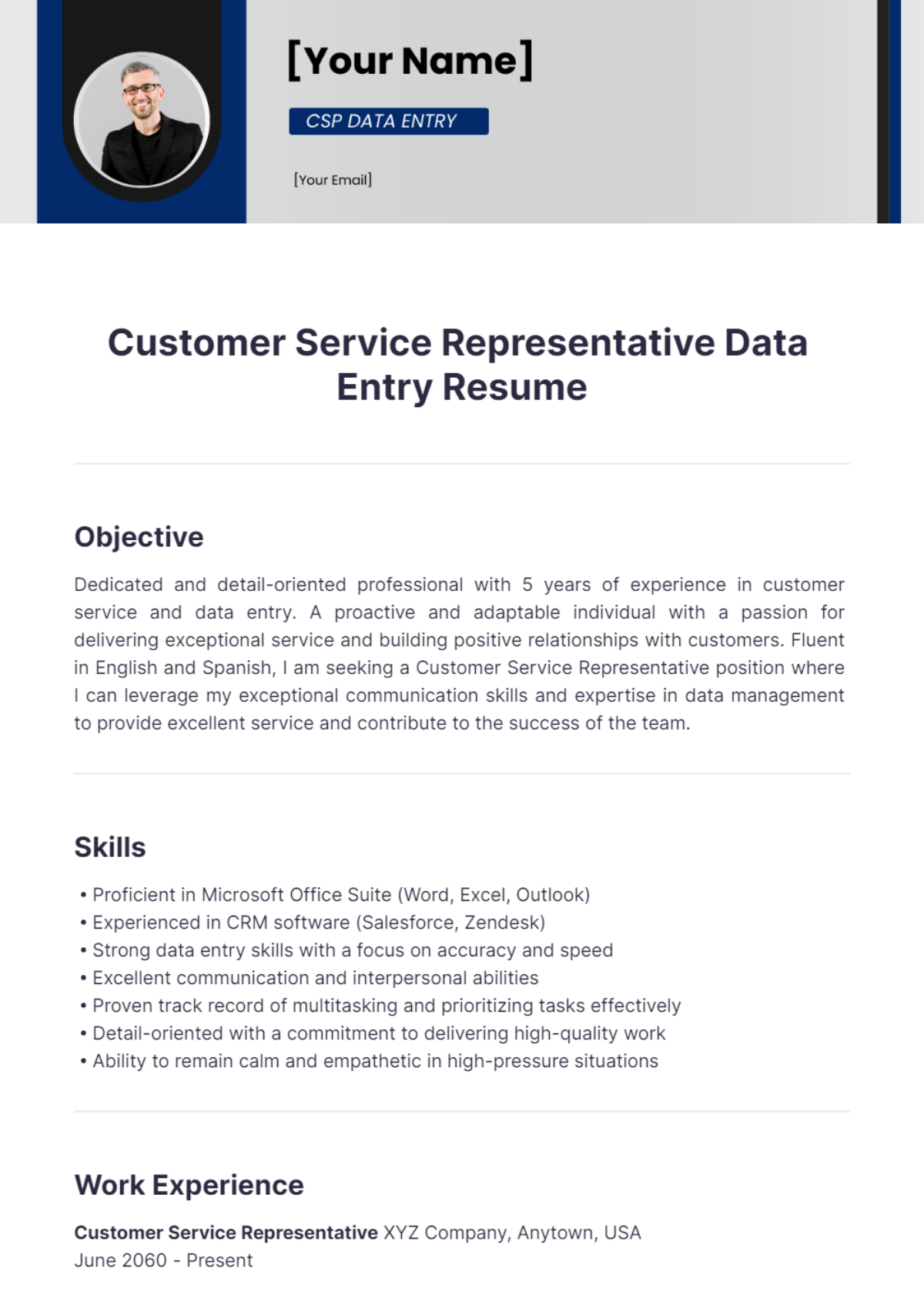 Customer Service Representative Data Entry Resume - Edit Online & Download